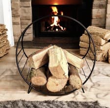 Image of Black Metal Circular Log Holder Fireplace Wood Storage Stand rack