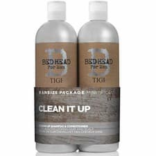 Image of Bed Head For Men By Tigi Clean Up Mens Daily Shampoo And Conditioner 2 X 750 Ml