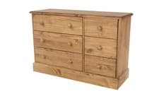 Image of Solid Pine Chest Of Drawers Wide Storage Unit 6 Drawer Antique Wax Finish