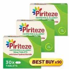 Image of Piriteze Allergy Relief Hayfever Tablets Antihistamine 10mg - 3 x 30 Tablets