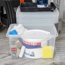 Image of 5 x 25L Wham Crystal Stacking Plastic Large Storage Box Container Clear Clip Lid