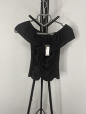Image of Boohoo Black Bardot Ruched Top Off Shoulder Size 10 BNWT