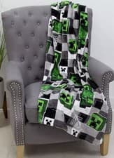 Image of Minecraft Fleece Blanket Throw Scribble 100 x 150cm Green Black White Grey