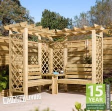 Image of NEW WOODEN CORNER GARDEN ARBOUR PATIO BENCH PERGOLA SEAT ORIENTAL ROOF TREATED