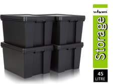 Image of Wham Bam Extra Strong recycled Storage Boxes/Lids 45L Black. Stackable
