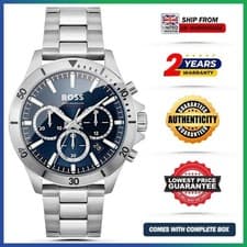 Image of HUGO BOSS Troper HB1514069 Blue Dial Silver Steel Strap Chrono Mens Watch 45mm