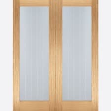 Image of Internal Oak Suffolk Oak Pre Finished P10 Clear Glazed rebated Doors HINGES CUT