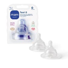 Image of MAM Teats Size 0, ExtraSlow Flow, 2Pack, SkinSoft Silicone, Newborn Baby