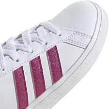 Image of Adidas Grand Court 2.0 Kids White Trainers With Pink Sparkle And White Stripe