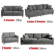 Image of 3/4 Seater Corduroy Sofa Jumbo Cord Modern Sofa Couch Seats with 2 Pillows Soft