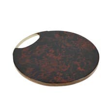 Image of Artesa Mango Wood Round Serving Board Platter with Brass-finished handle