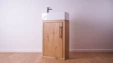 Image of Compact Oak Wash stand & Cupboard With Basin - Clear Finish