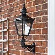 Image of Black Victorian Wall Mounted Lantern on Bracket - 69cm Outdoor Garden Wall Light