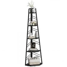 Image of HOMCOM 5-Tier Corner Bookcase, Floor Standing Shelving Unit, Black