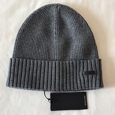 Image of HUGO BOSS $79 Mens Fati BEANIE Logo-plaque Wool Hat Ribbed Cuff Gray NEW w/ Tags