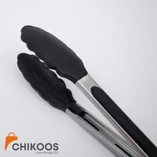 Image of Silicone Kitchen Cooking 12" Tongs BBQ Salad Serving Stainless Steel Utensil