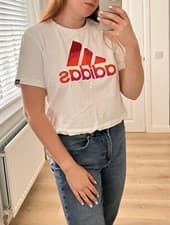 Image of White Adidas Cropped T Shirt Size Small