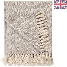 Image of Large Reversible Herringbone Cotton Throw - Elegant Sofa and Bedspread 150x200cm