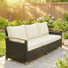 Image of 3 Seater Rattan Garden Sofa with Cushioned Wide Seats
