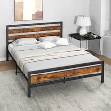 Image of King Size Bed Frame Industrial Metal Platform Bed w/ Headboard & Footboard