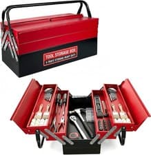 Image of Metal Tool Box with 3 Tiers 5 Tray Heavy Duty Cantilever ToolBox 43x22x21cm