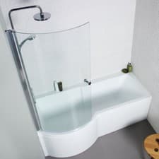 Image of 1700 x 850mm Acrylic Square P Shaped Shower Bath + Shower Screen - Left Hand