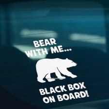 Image of BEAR WITH ME BLACK BOX ON BOARD Funny Car Window Bumper Vinyl Decal Sticker