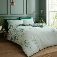 Image of RHS Scenic Leaves 100% Cotton 200TC Reversible Duvet Cover Bed Set Green