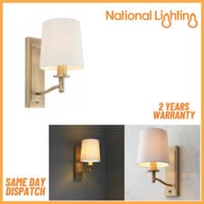 Image of E14 LED Wall Light Dimmable Antique Brass Living Room Light with Fabric Shade