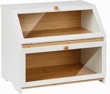 Image of SG Traders Bamboo BreadBin 2-Layer Bread Bin Box with Lid for Freshness