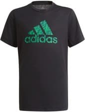 Image of Adidas T-Shirt Kids Logo Tee Black Green Junior Top Casual Sports Shirt BNWT