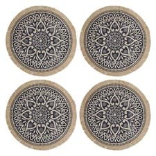 Image of Creative Tops Natural Mandala Print Biodegradable Hessian Round Table Mats x 4