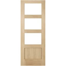 Image of internal door oak shaker 3 light 1 panel clear glass unfinished oak glazed door