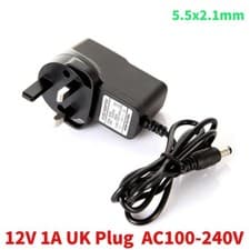 Image of UK AC/DC 12V 1A 1000mA 100-240V AC 50/60Hz POWER LEAD ADAPTER CHARGER MAINS