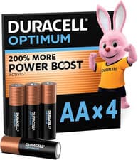 Image of DURACELL Optimum AA Batteries (4 Pack) – Alkaline Batteries 1.5V – 200% More Pow