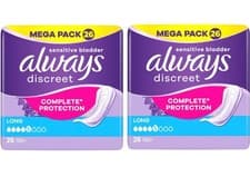 Image of Always Discreet Incontinence Pads Women, Long, 52 High Absorbency Pads 26 x 2
