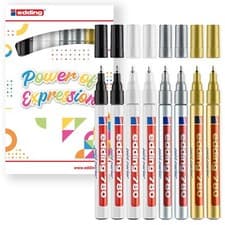 Image of edding 780 gloss paint marker pen set of 8 pens, 0.8mm tip essential colours
