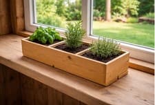 Image of Wooden Herb Planter Window Sill Indoor Kitchen Grow Pot Box 3 Compartments