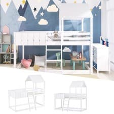 Image of Treehouse Cabin Bed 3FT Single Bunk Bed Wooden Frame Kids Children Sleeper House