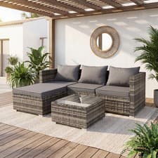 Image of Garden Corner Sofa Rattan Garden Furniture Sofa Lounge Set Cushions Wbuktzyaprag