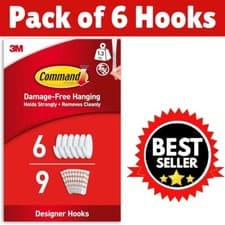 Image of 3M Command Hooks Self Adhesive Damage Free Medium Hooks Clips Wall Hanging White