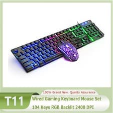 Image of ZIYOULANG T11 Wired Gaming Keyboard Mouse Set 104 Keys RGB Backlit 2400 DPI