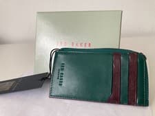 Image of Ted Baker Nanns Contrast Detail Zip Around Cardholder wallet Green leather new