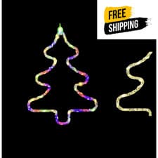 Image of Christmas Tree Light Up Window Decoration 42cm LED Hanging Battery Operated  Des