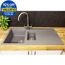 Image of Reginox Harlem15 Kitchen Sink 1.5 Bowl Silver Grey Granite Reversible Waste