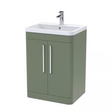 Image of Contemporary Floor Standing 2 Door Bathroom Vanity Unit, Satin Green, 600mm