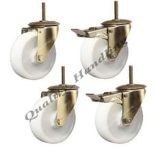 Image of 4 - 80mm stainless steel nylon bolt hole Swivel & braked castor fitting 150kg