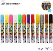 Image of Chalk Marker, Colour Water Chalk Marker Pens 12-Pack 6 mm tip Wet and wipe