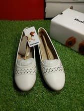 Image of Hush Puppies Leah Womens White Leather Ballerina Shoe Size UK 8 Casual Open Foot