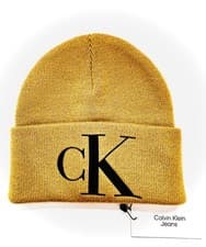 Image of 🔵PUT-IT-ON: Calvin Klein cuffed knit beanie hat for men, polyester wool, NEW